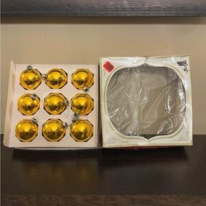 Box Vintage Shiny Brite Ornaments Large Gold 9 Glass Christmas